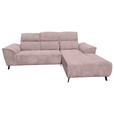 ECKSOFA Altrosa Cord Rücken echt, Kopfteilverstellung, Sitzvorzug  - Schwarz/Altrosa, KONVENTIONELL, Textil/Metall (290/196cm) - Carryhome