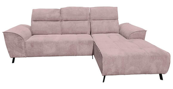ECKSOFA Altrosa Cord Rücken echt, Kopfteilverstellung, Sitzvorzug  - Schwarz/Altrosa, KONVENTIONELL, Textil/Metall (290/196cm) - Carryhome