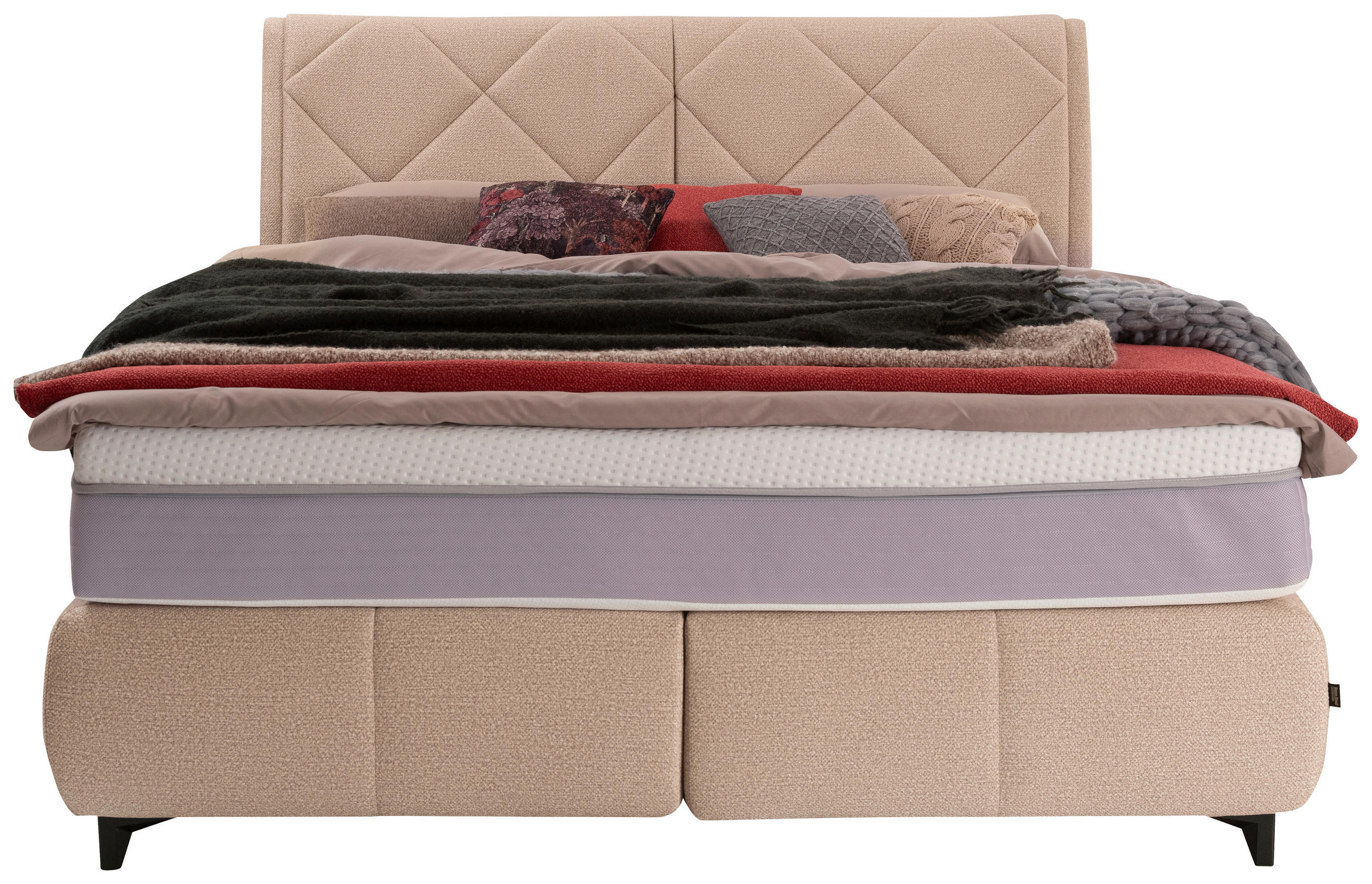 POSTELJA BOXSPRING 180 cm x 200 cm , tekstil bež - črna/bež, Design, kovina/tekstil (180/200cm) - Dieter Knoll