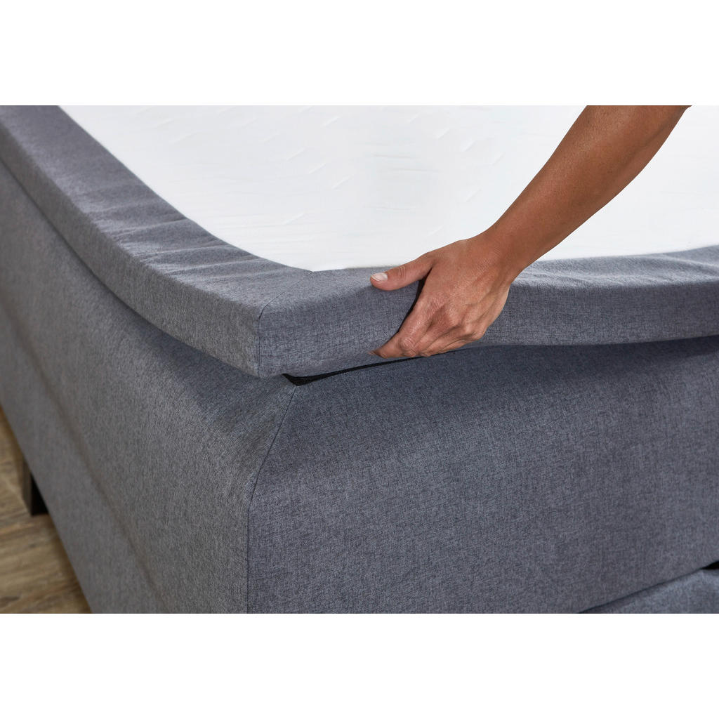 Thumbnail - Boxxx Boxspringbett, Grau, Textil, H3, Höhe ca. 24 cm, 140x200 cm, Oeko-Tex® Standard 100, Topper durchgehend, Schlafzim...