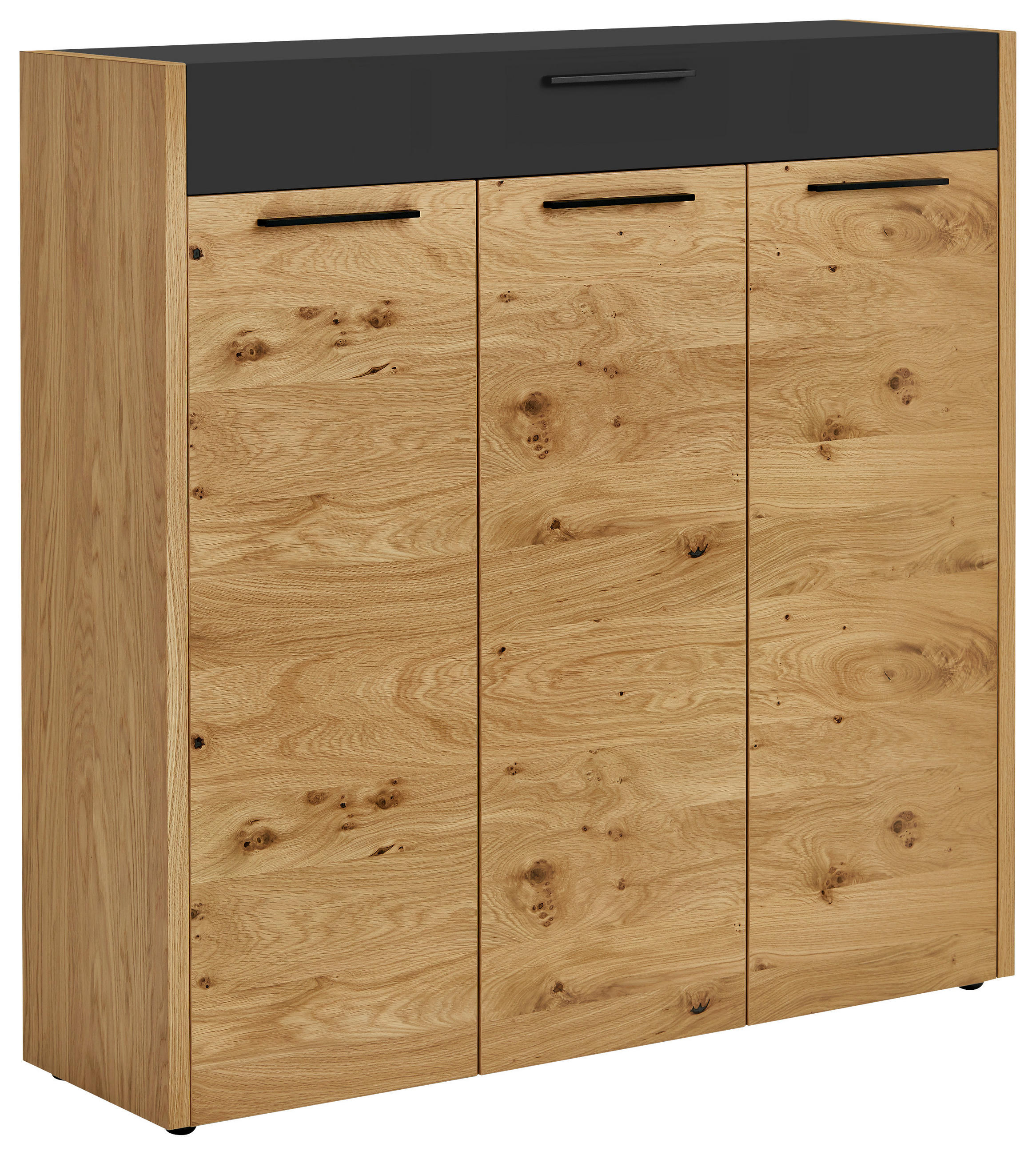 SCHUHSCHRANK Eiche, Balkeneiche furniert Schwarz, Eichefarben - Eichefarben/Schwarz, Design, Holz/Holzwerkstoff (127/126/37cm)