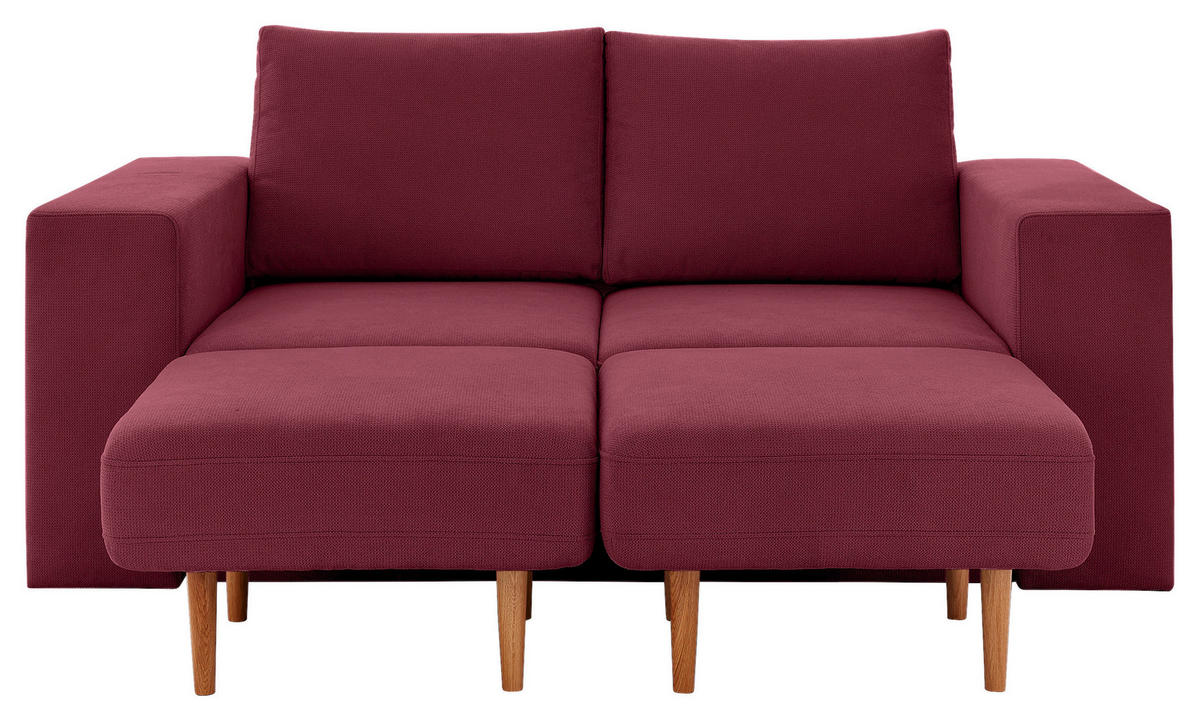 DREISITZER-SOFA inkl. Hocker in Webstoff Rot, Beere  - Eichefarben/Beere, Design, Holz/Textil (212/96/107cm) - LOOKS by W.Joop