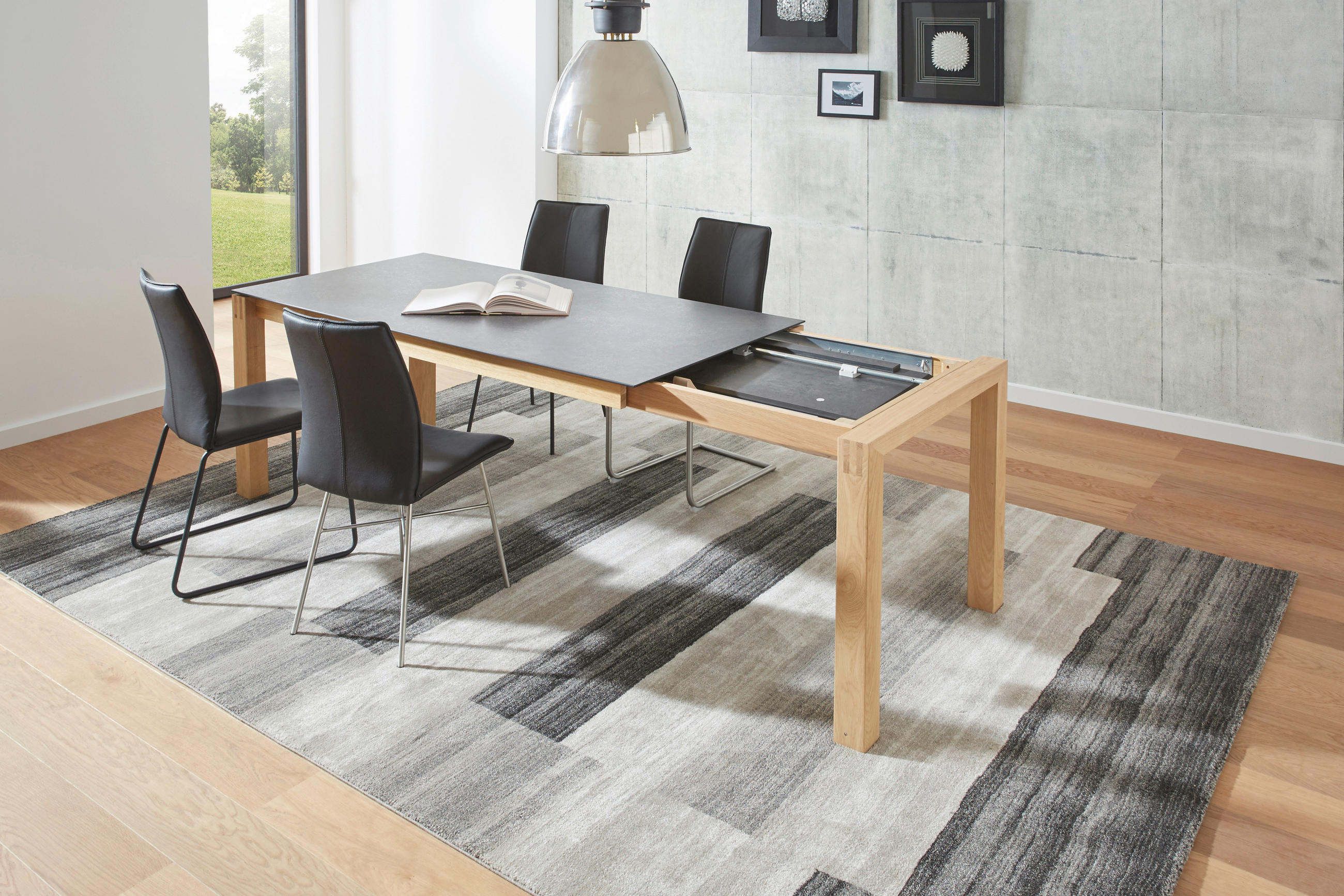 ESSTISCH Graphitfarben, Eichefarben rechteckig  ausziehbar, in verschiedenen Größen erhältlich, in verschiedenen Holzarten erhältlich, Variantenauswahl  - Eichefarben/Graphitfarben, Design, Holz/Kunststoff (200-300/100/75cm) - Dieter Knoll