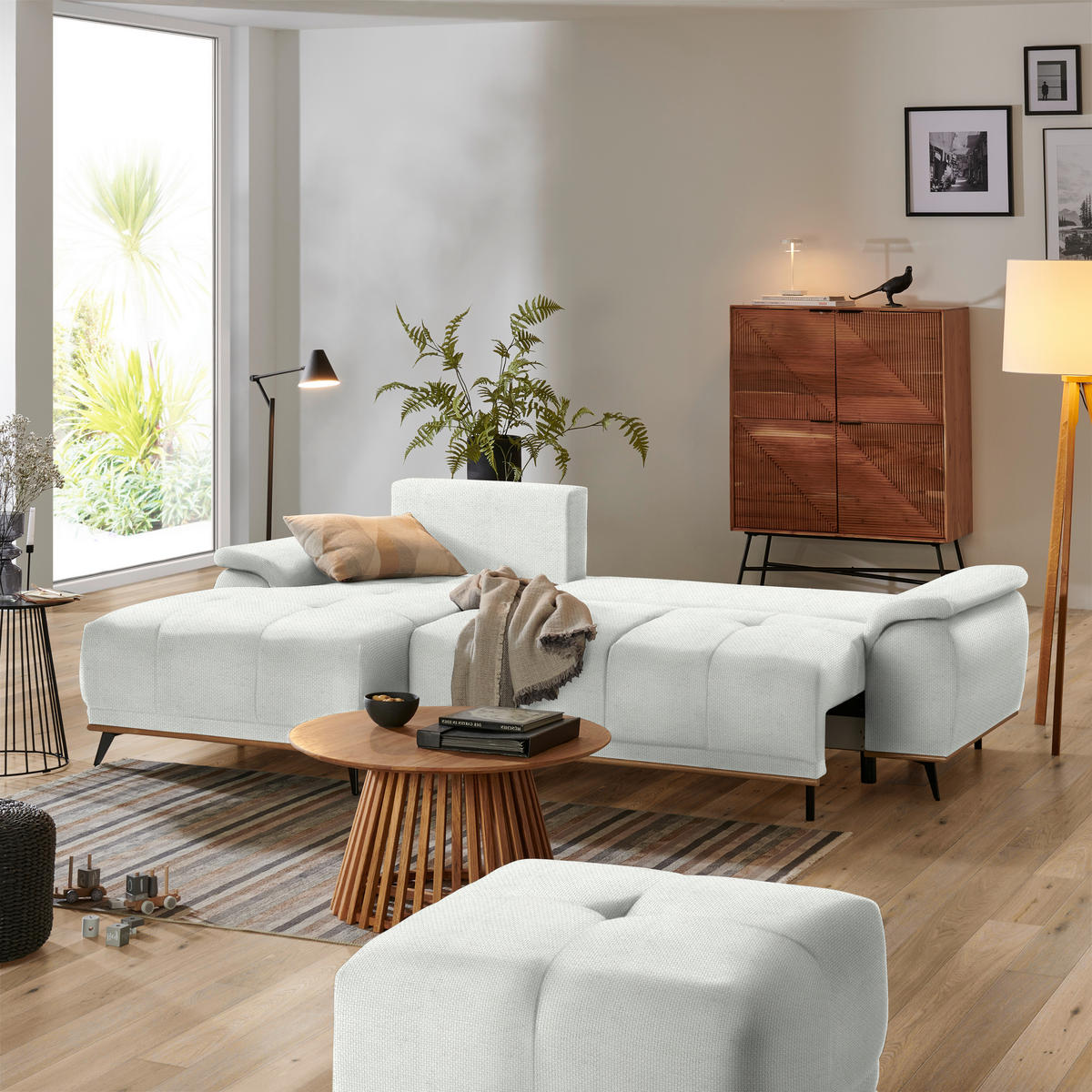 ECKSOFA in Struktur Grauweiß  - Grauweiß/Schwarz, MODERN, Textil/Metall (168/262cm) - home24