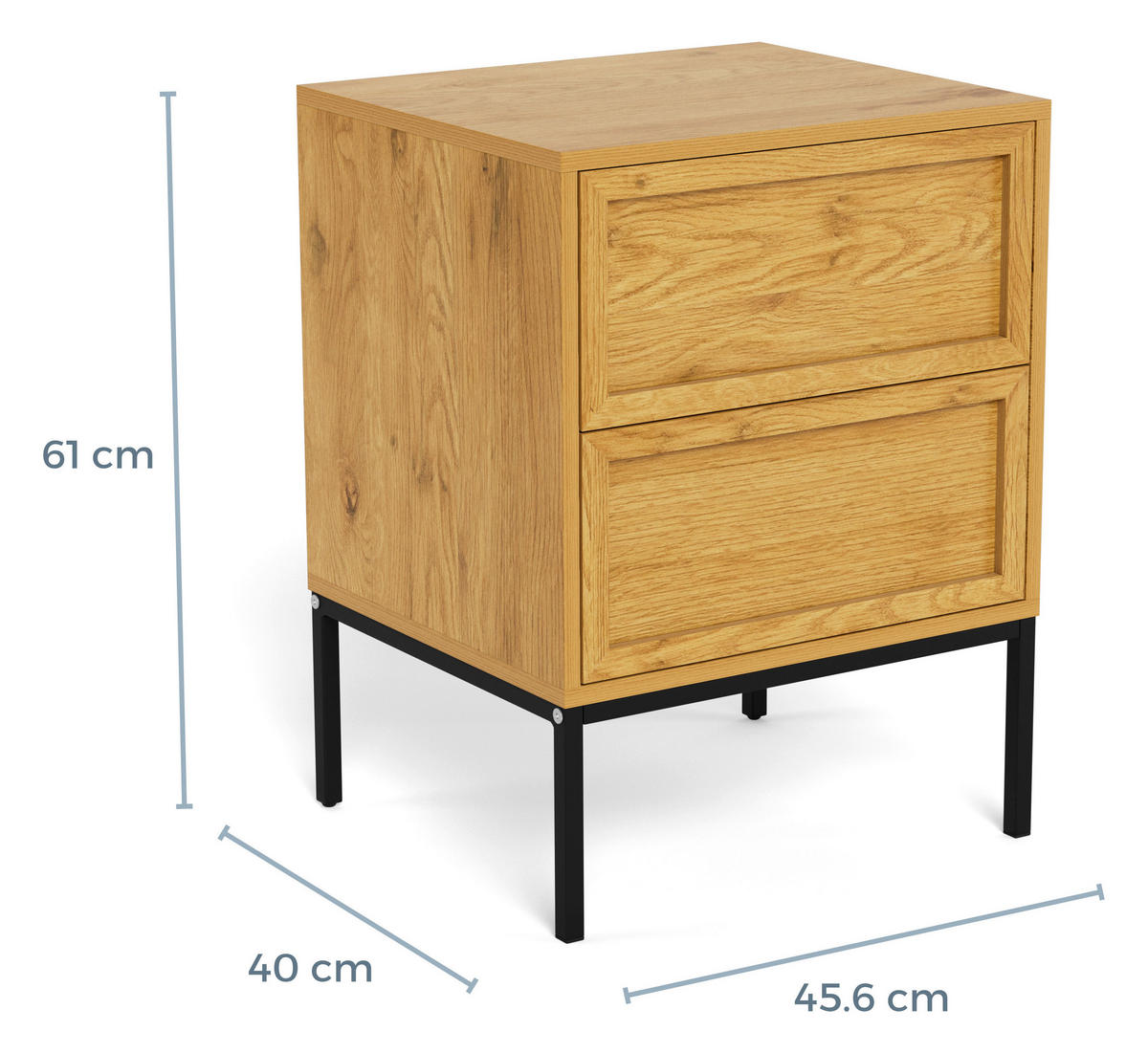 NACHTSCHRANK 46/61/40 cm  - Eichefarben/Schwarz, MODERN, Holzwerkstoff/Metall (46/61/40cm) - VanDerken