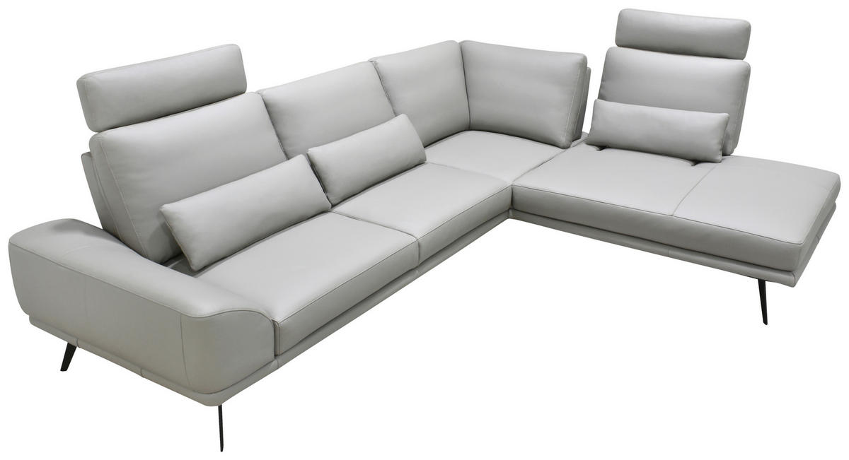 ECKSOFA Taupe Echtleder Zierkissen, Rücken echt, Kopfteilverstellung, Sitztiefenverstellung, Kopfstütze  - Taupe/Schwarz, Design, Leder/Metall (276/225cm) - Celina Home