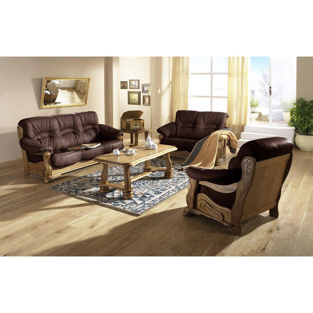 Thumbnail - Max Winzer Sessel, Dunkelrot, Holz, Leder, Echtleder, Rindleder, Eiche, massiv, 104x95x95 cm, Goldenes M, Made in German...