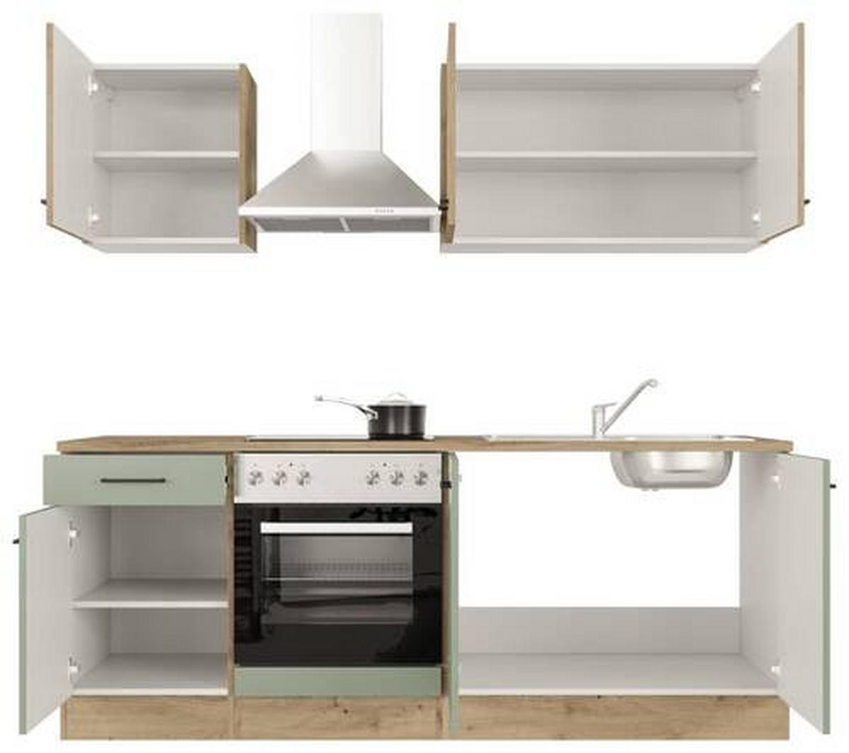 KUCHYNSKÁ LINKA CARA - čierna/zelená, Modern, kov/kompozitné drevo (210cm) - FlexWell