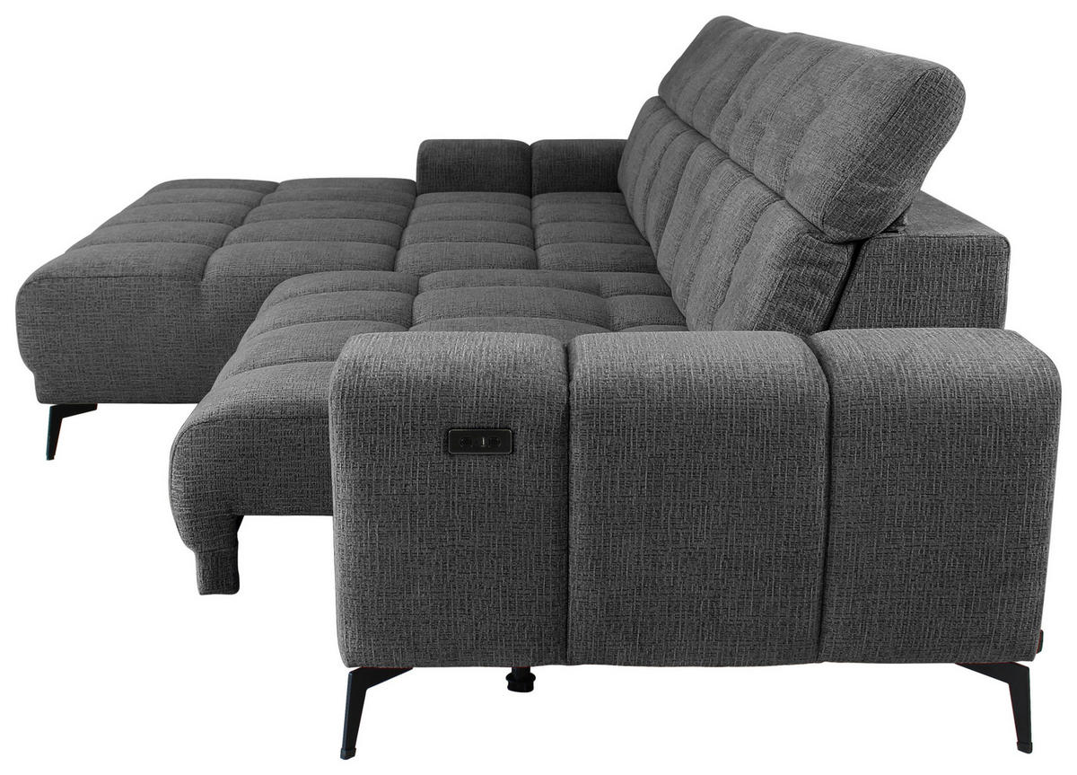 ECKSOFA inkl.Funktionen Anthrazit Chenille  - Anthrazit/Schwarz, MODERN, Textil/Metall (195/300cm) - Xora