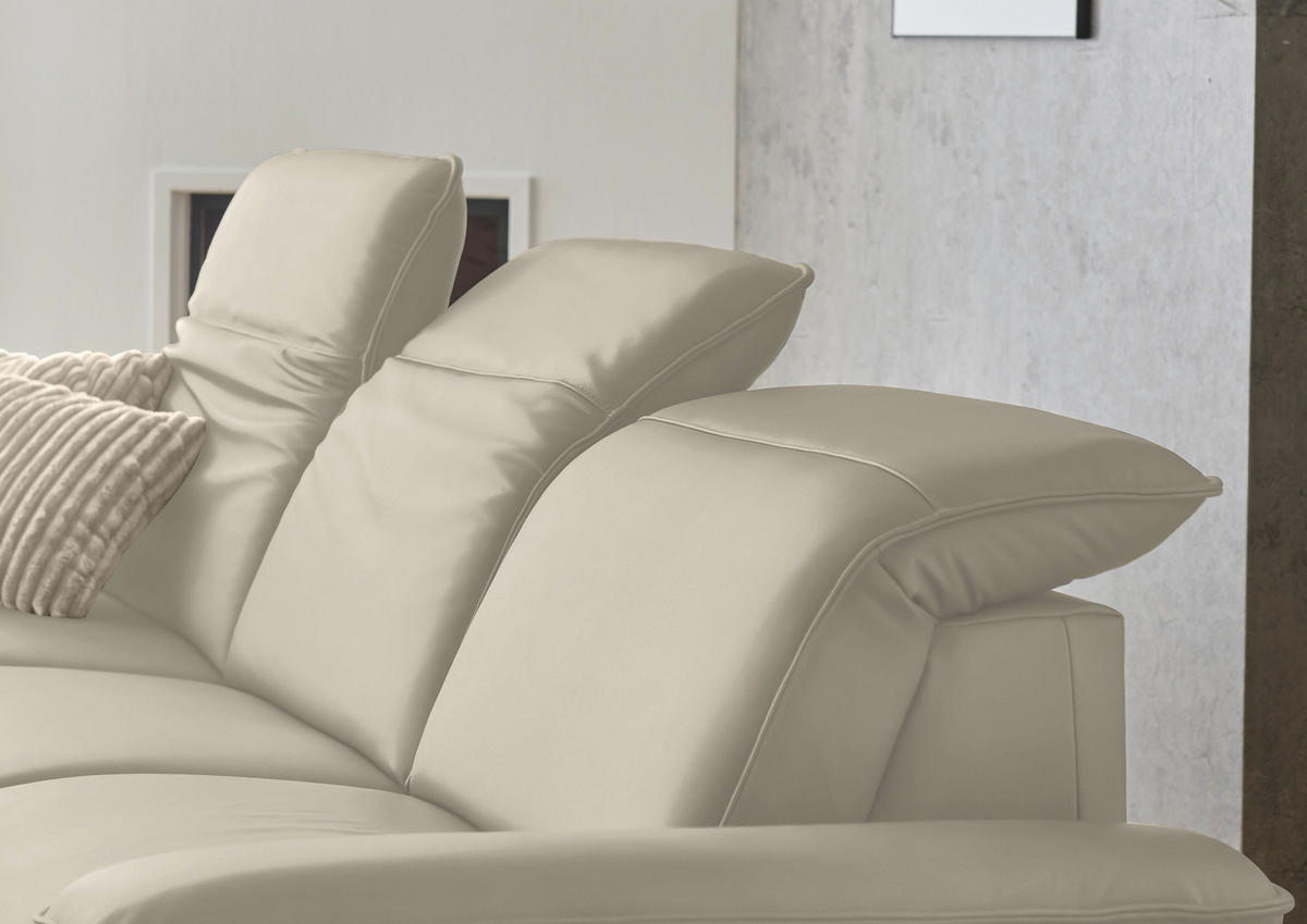 ECKSOFA  Echtleder Ecru  - Ecru/Schwarz, Design, Leder/Metall (169/307cm) - Beldomo Premium