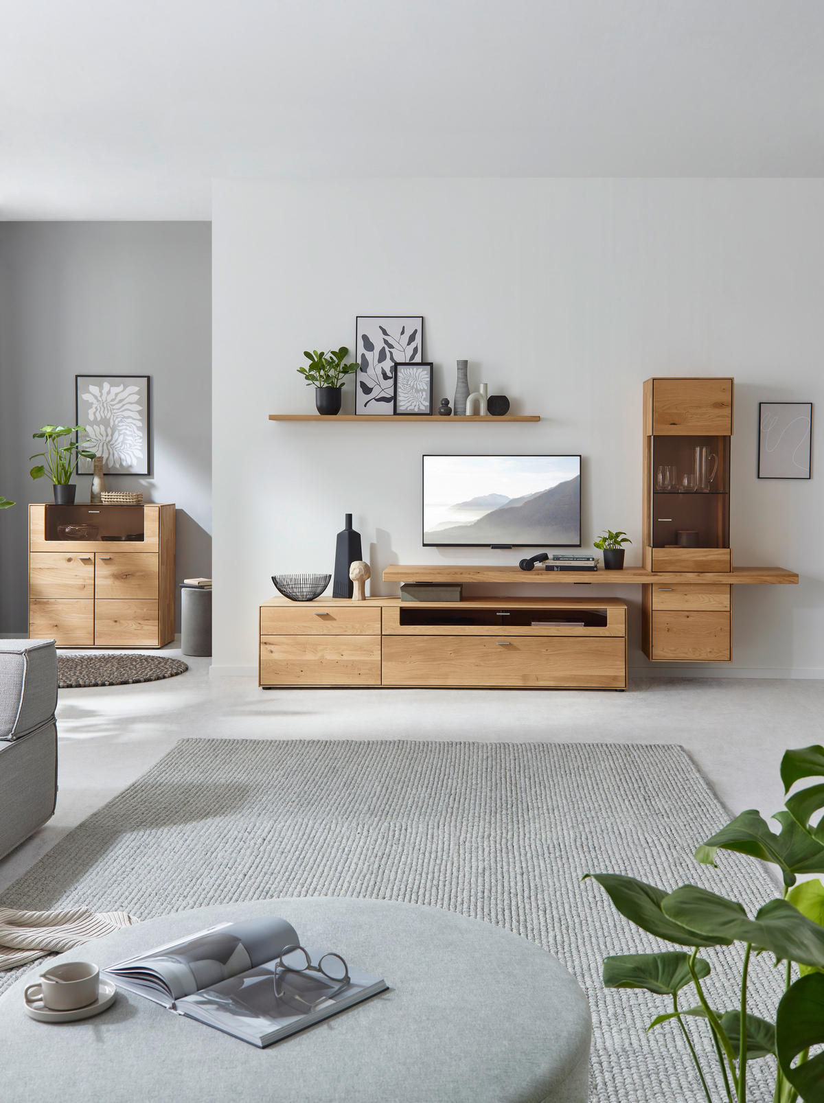 WOHNWAND  in Wildeiche  304/179/55 cm  - Wildeiche, Natur, Glas/Holz (304/179/55cm) - Valnatura