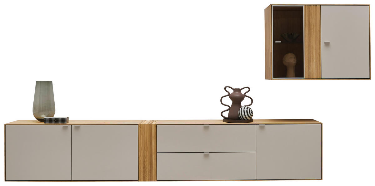 WOHNWAND  in Kaschmir, Wildeiche  333,4/179,3/37,1 cm    - Kaschmir/Wildeiche, Design, Glas/Holz (333,4/179,3/37,1cm) - Dieter Knoll