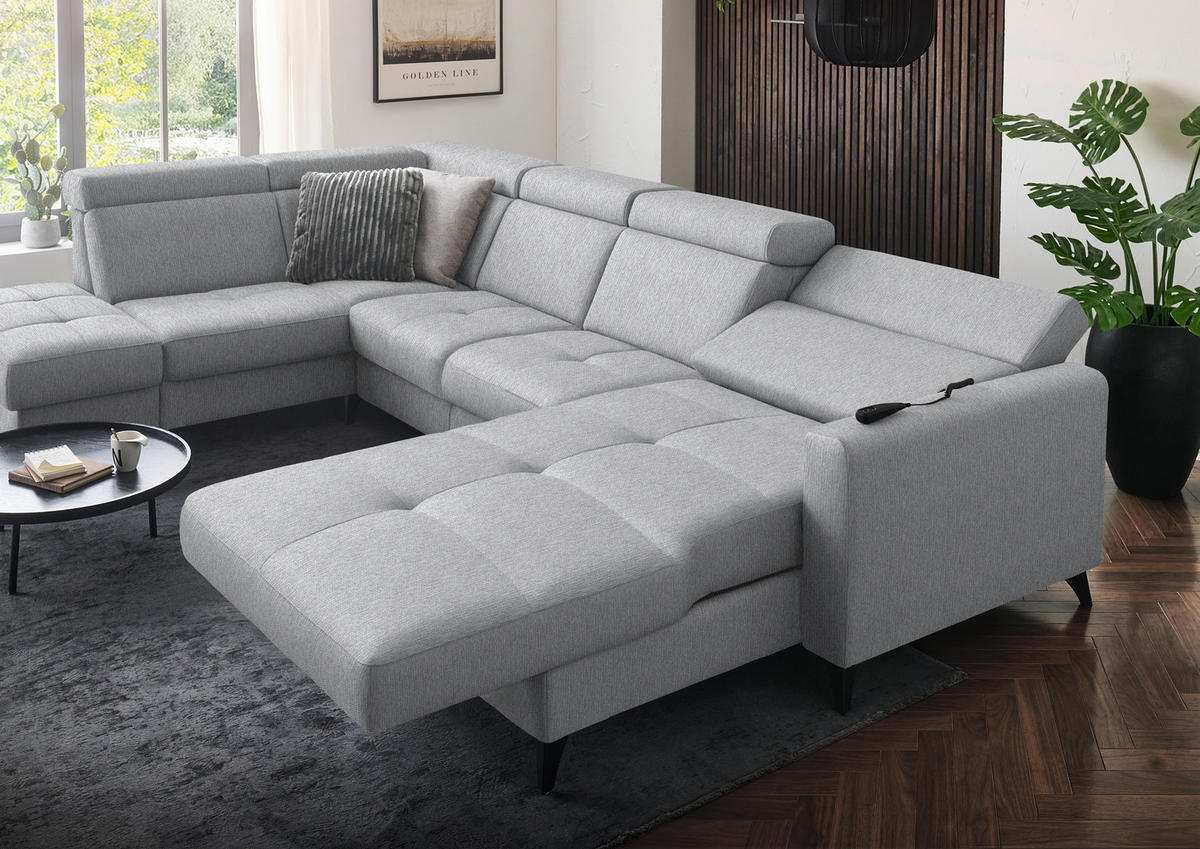 WOHNLANDSCHAFT Flachgewebe Alufarben  - Schwarz/Alufarben, Konventionell, Textil/Metall (215/333/174cm) - Beldomo System