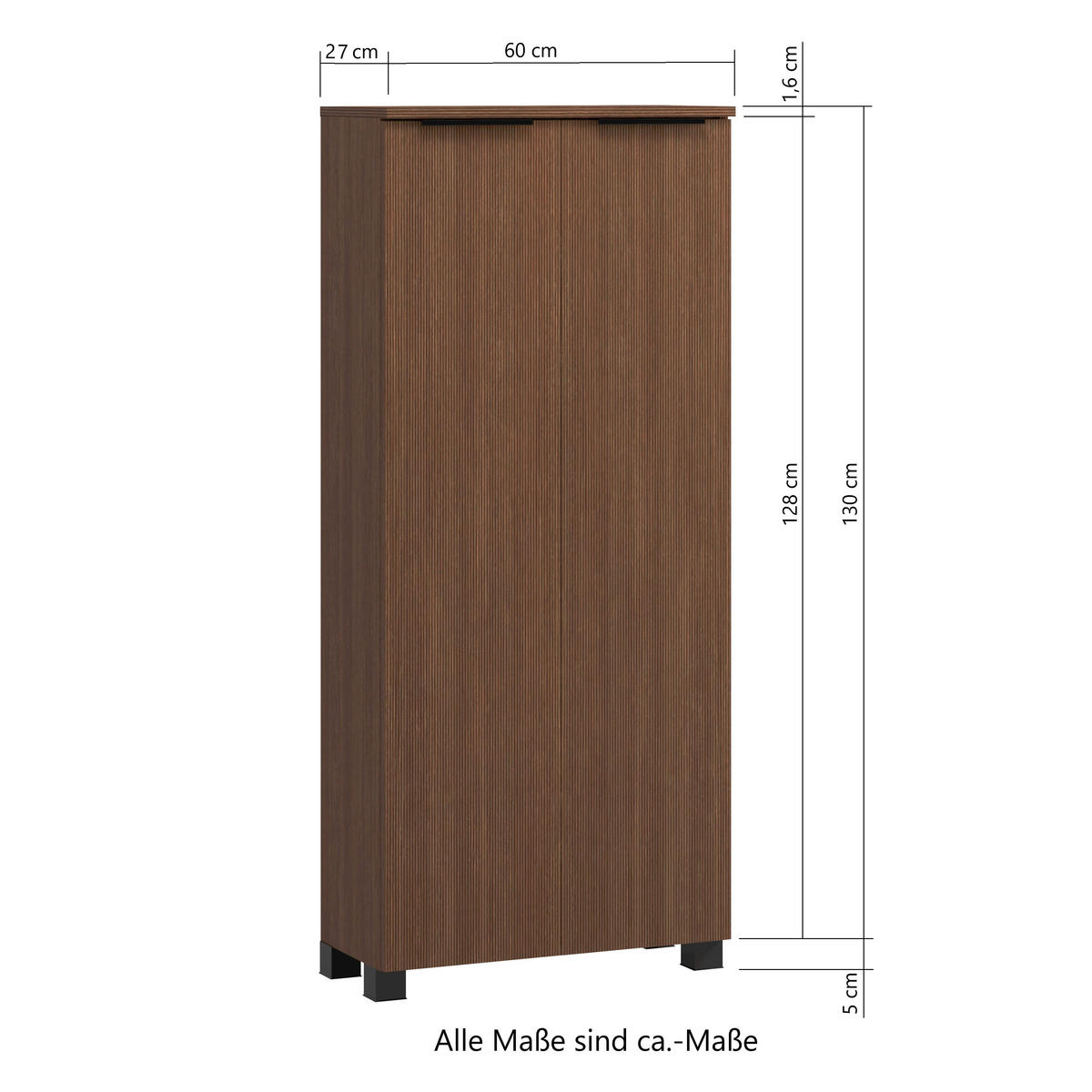 MIDISCHRANK 60/130/27 cm  - Dunkelbraun/Schwarz, Natur, Holzwerkstoff/Kunststoff (60/130/27cm) - Held