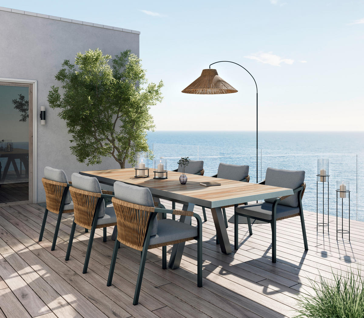 STAPELSESSEL Aluminium Anthrazit, Naturfarben, Hellgrau  - Anthrazit/Hellgrau, MODERN, Kunststoff/Textil (56/77/64cm) - Ambia Garden