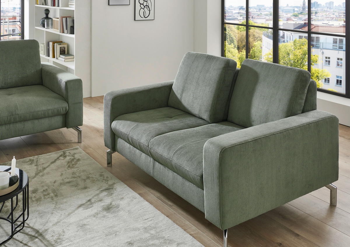 2-SITZER-SOFA  in Feincord Dunkelgrün  - Chromfarben/Dunkelgrün, Design, Textil/Metall (142/87/105cm) - Beldomo Style