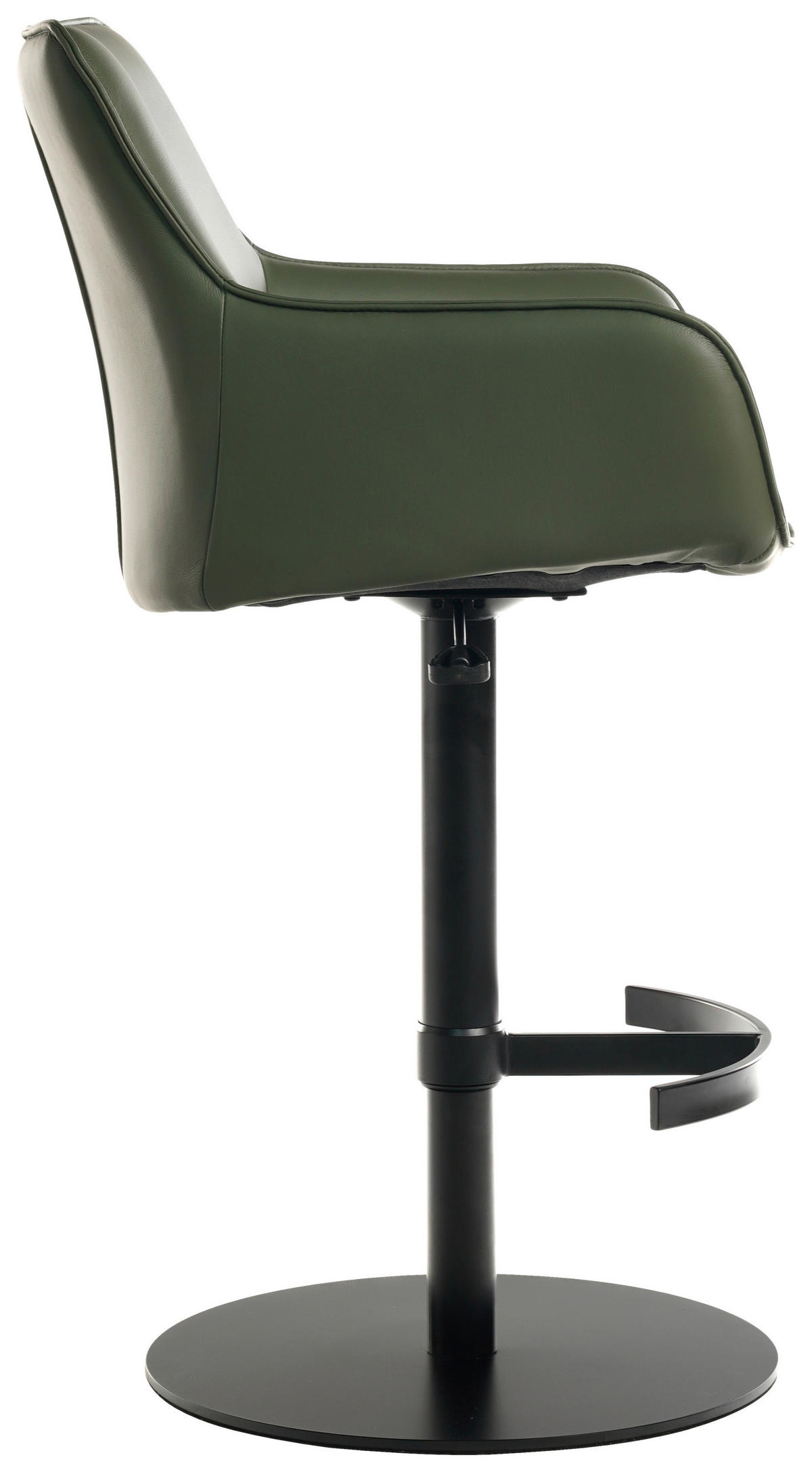 BARHOCKER Echtleder Grün, Schwarz Eisen Lederauswahl, Sitzfläche 360° drehbar, automatische Rückholfunktion  - Schwarz/Grün, Design, Leder/Metall (54/92-112/55cm) - Novel