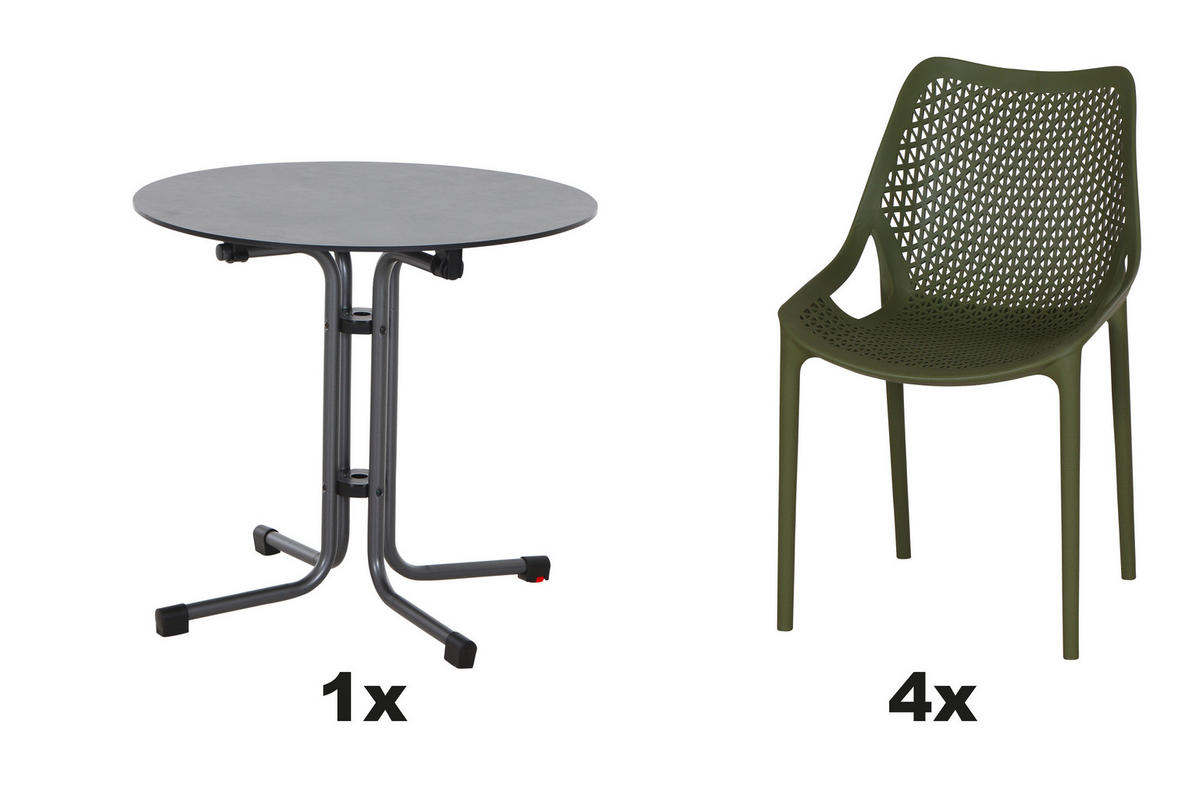 GARTENGARNITUR 4-teilig  - Anthrazit/Grün, Basics, Holzwerkstoff/Kunststoff (80/81/80cm) - Siena Garden