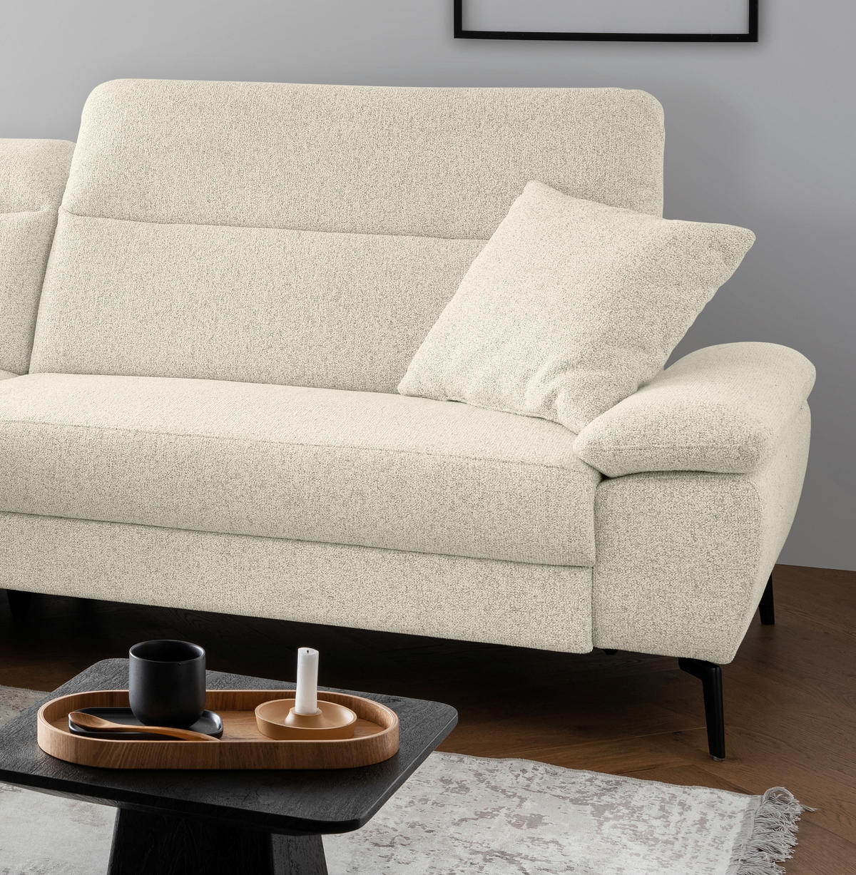ECKSOFA Struktur Creme  - Creme/Schwarz, Konventionell, Textil/Metall (178/300cm) - Livetastic