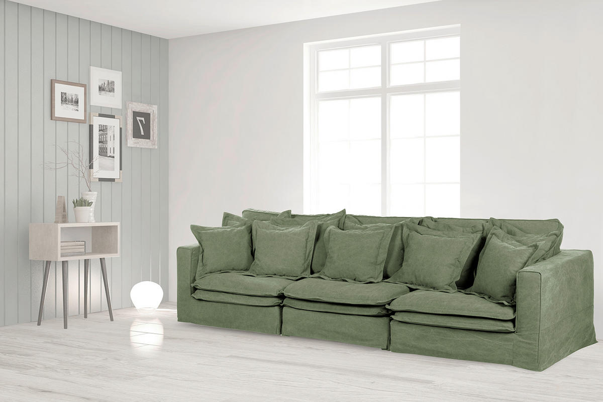 BIGSOFA STELLA in Webstoff Olivgrün  - Schwarz/Olivgrün, Design, Kunststoff/Textil (338/90/119cm) - P & B