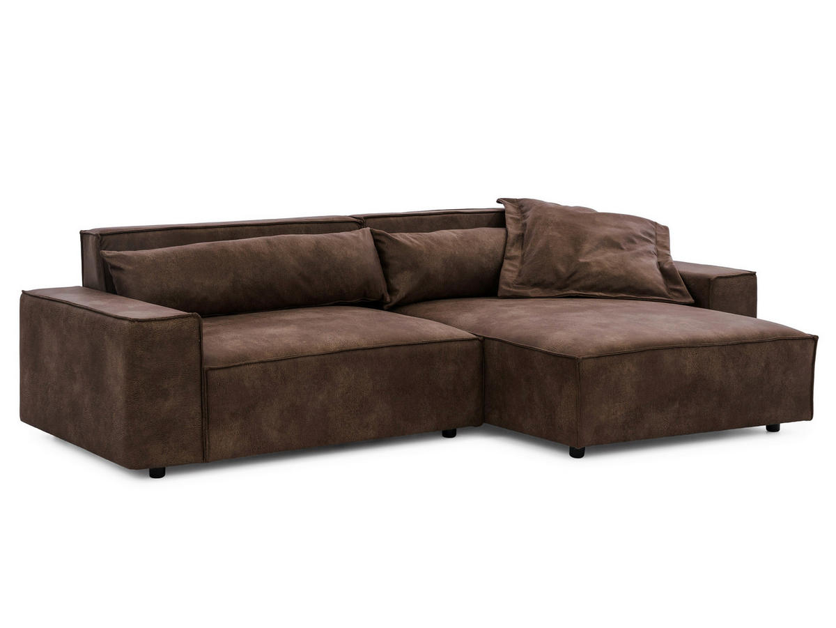 ECKSOFA Curduroy in Lederlook Braun Rückenkissen  251/142 cm  - Schwarz/Braun, Design, Kunststoff/Textil (251/142cm) - P & B