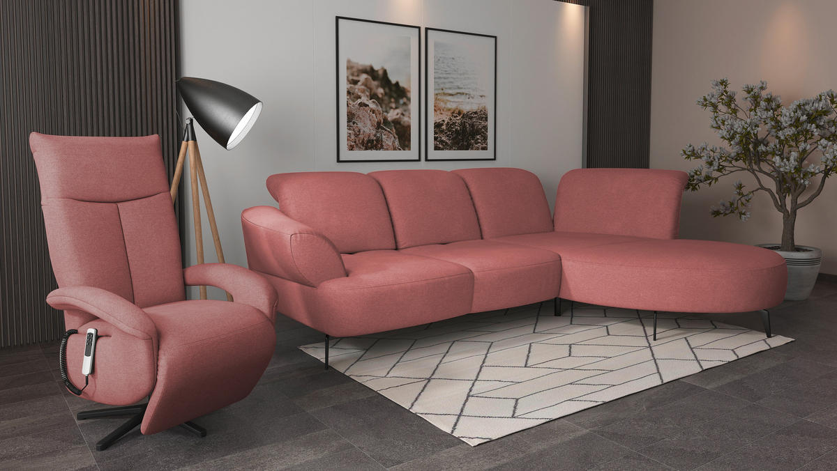 ECKSOFA DANCE E Altrosa Mikrofaser  - Schwarz/Altrosa, MODERN, Textil/Metall (313/208cm) - Sit & More