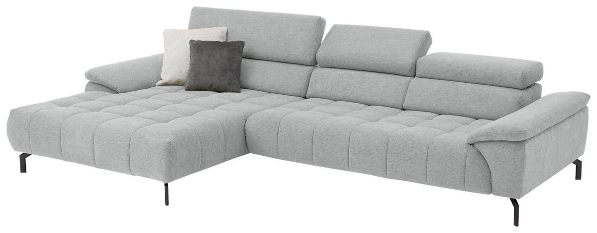 ECKSOFA in Chenille Grauweiss  - Schwarz/Grauweiss, Design, Textil/Metall (190/329cm) - Beldomo Style