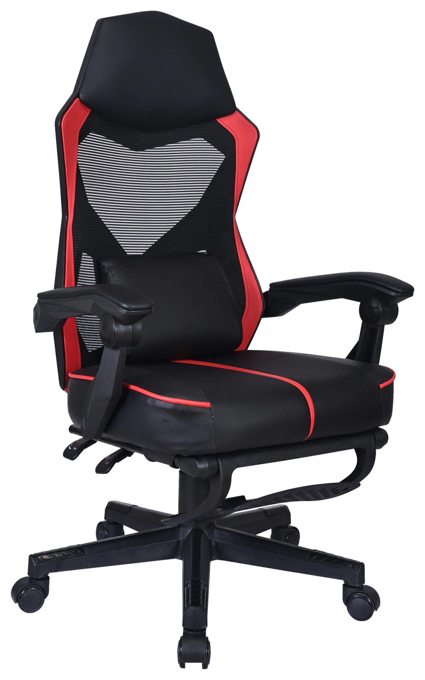 SCAUN DE GAMING in imitație piele, plasă tensionată roșu, negru