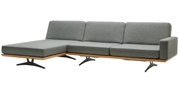 ECKSOFA in Flachgewebe Grau, Grün  - Schwarz/Grau, Natur, Holz/Textil (170/326cm) - Valnatura