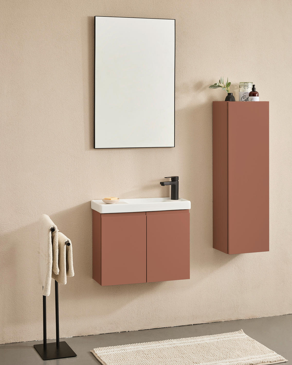 BADEZIMMER 3-teilig  in  - Weiß Hochglanz/Orange, MODERN, Keramik/Holzwerkstoff (60/140/22cm) - MID.YOU