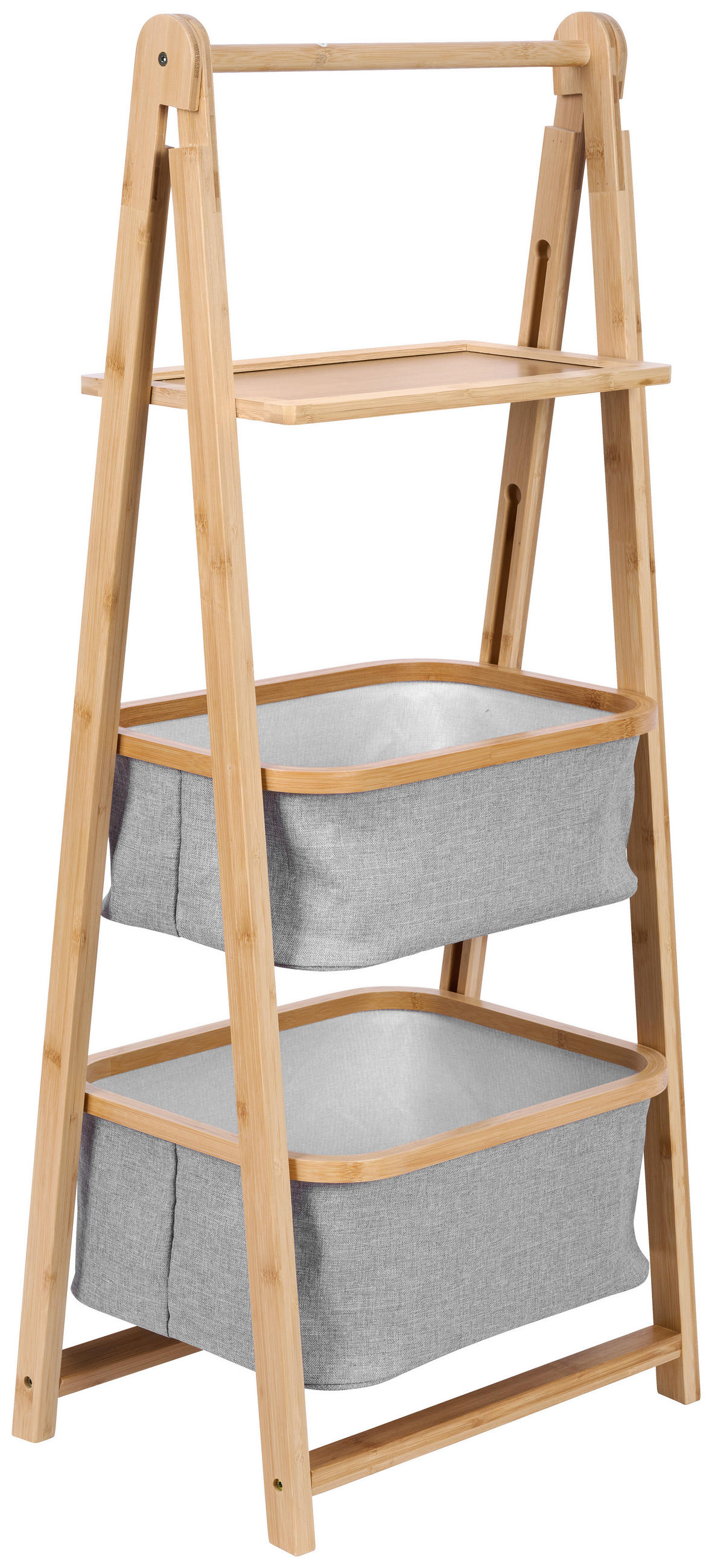 REGÁL šedá, přírodní barvy,  - šedá/přírodní barvy, Basics, dřevo/textil (45,5/107/33,5cm) - Jimmylee