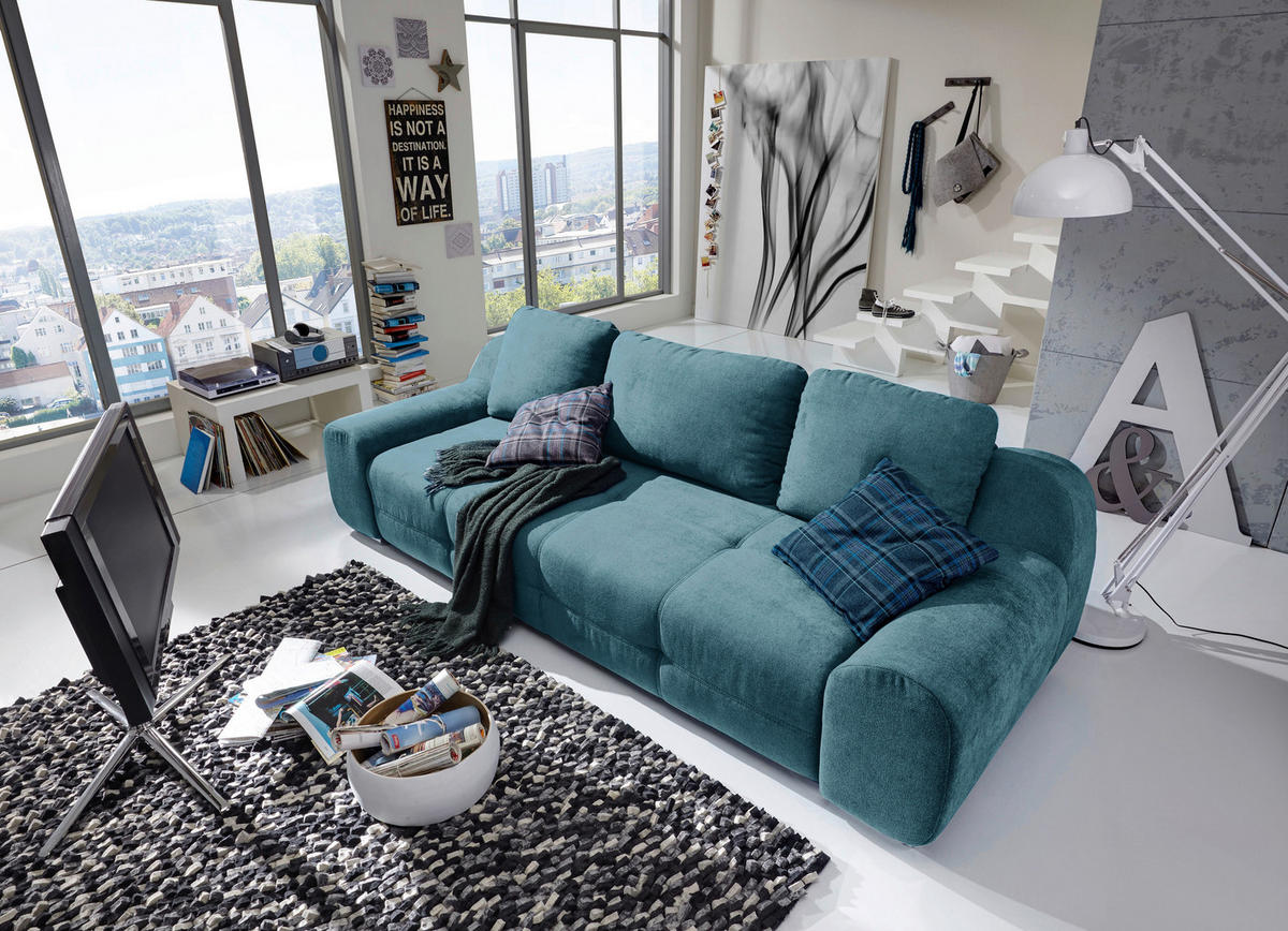 BIGSOFA in Flachgewebe Türkis  - Türkis, Basics, Textil/Metall (266/70/102cm) - Sit & More
