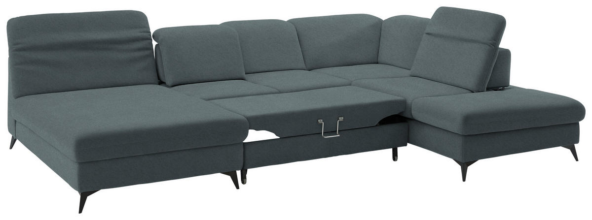 WOHNLANDSCHAFT  in Chenille Blau  - Blau/Schwarz, Design, Textil/Metall (198/369/255cm) - Beldomo Style