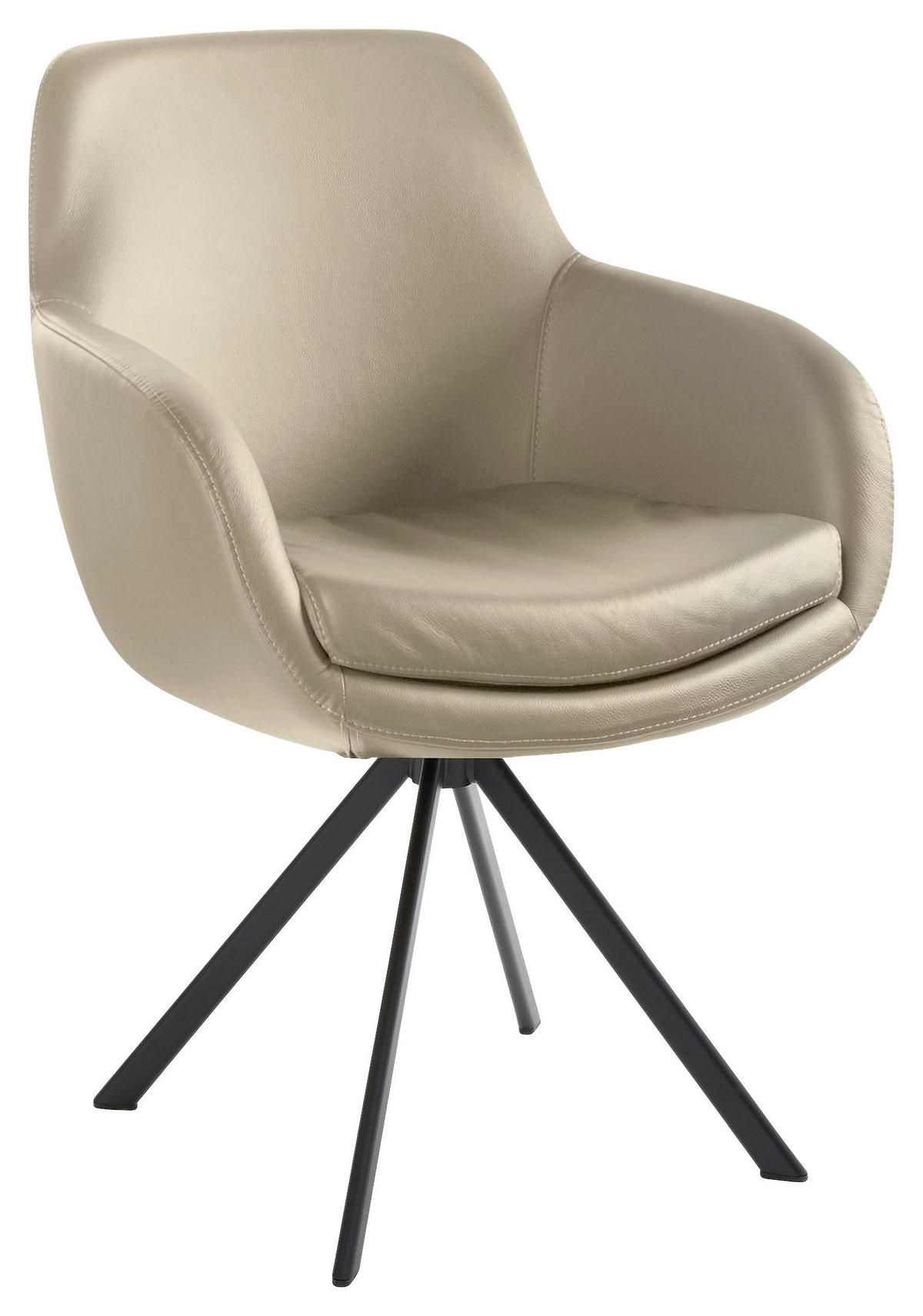 ARMLEHNSTUHL  in Echtleder pigmentiert  - Sandfarben/Schwarz, Design, Leder/Metall (62/86/66cm) - Musterring