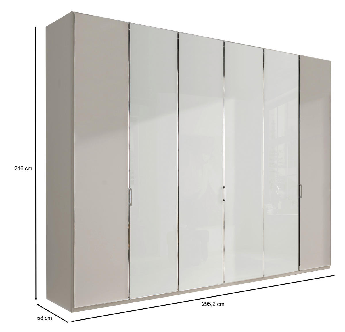 DREHTÜRENSCHRANK in Grau, Weiss  - Chromfarben/Weiss, Modern, Glas/Holzwerkstoff (300/216/58cm) - Novel