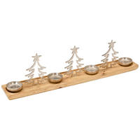 ADVENTSKERZENHALTER  - Silberfarben/Braun, LIFESTYLE, Holz/Metall (76/20/12,5cm) - X-Mas