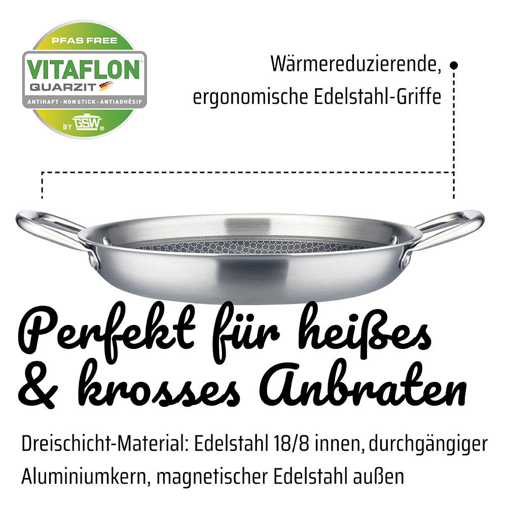 SERVIERPFANNE INOXXA BLACK Vitaflon® Quarzit Beschichtung 28 cm  - Edelstahlfarben, Basics, Metall (28cm) - GSW