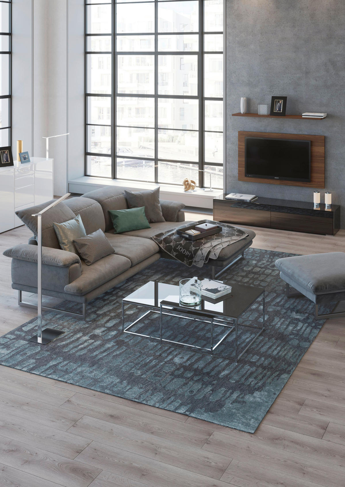 ECKSOFA in Chenille Grau  197/294 cm  - Alufarben/Grau, Design, Textil/Metall (197/294cm) - Joop!