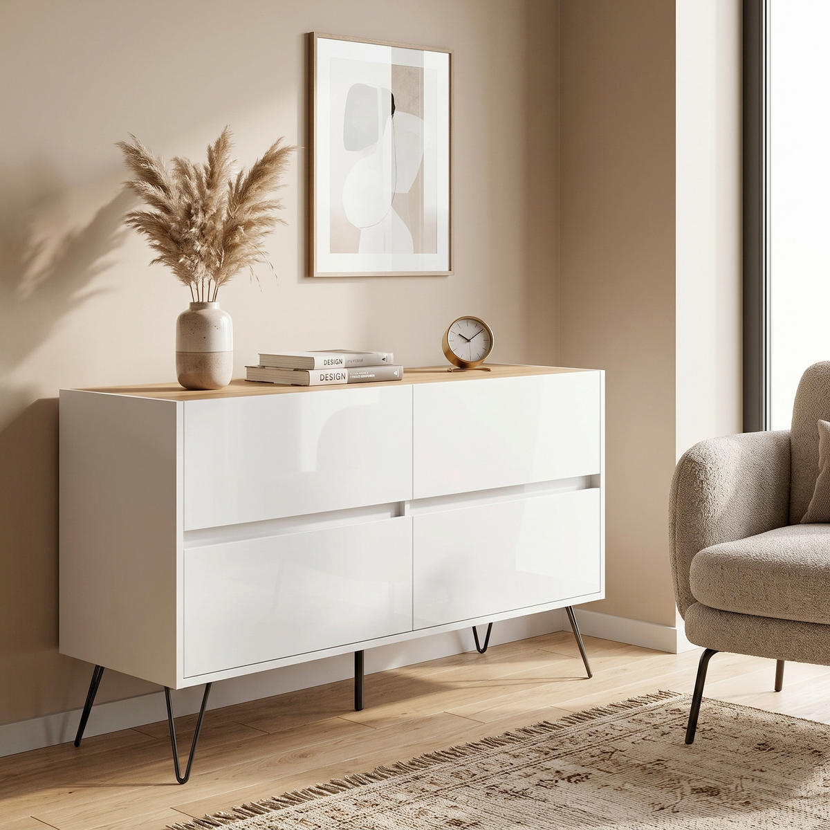 SIDEBOARD Posseik Industrial 119/75/42 cm 4 Schublade(n)  - Eichefarben/Schwarz, Design, Holzwerkstoff/Metall (119/75/42cm) - MID.YOU