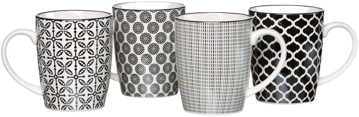 KAFFEEBECHERSET TAKEO 4-teilig  - Schwarz/Weiß, Trend, Keramik (350ml) - Ritzenhoff Breker