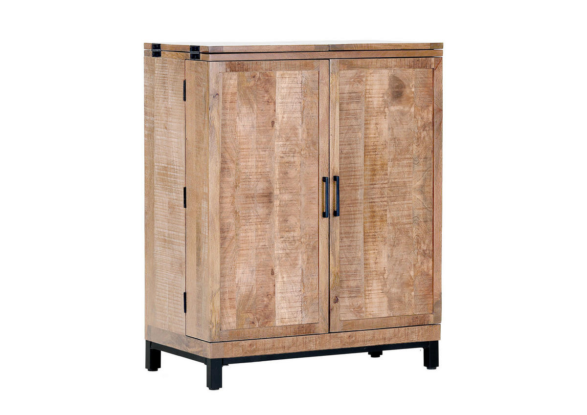 BAR Mangoholz massiv Naturfarben  - Schwarz/Naturfarben, Design, Holz/Metall (100-150/122/55cm) - Landscape