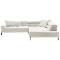 ECKSOFA Weiß Feincord Rücken echt, Kopfteilverstellung, Sitzvorzug  - Schwarz/Weiß, KONVENTIONELL, Textil/Metall (311/219cm) - Hom`in