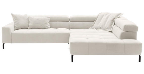 ECKSOFA Weiß Feincord Rücken echt, Kopfteilverstellung, Sitzvorzug  - Schwarz/Weiß, KONVENTIONELL, Textil/Metall (311/219cm) - Hom`in