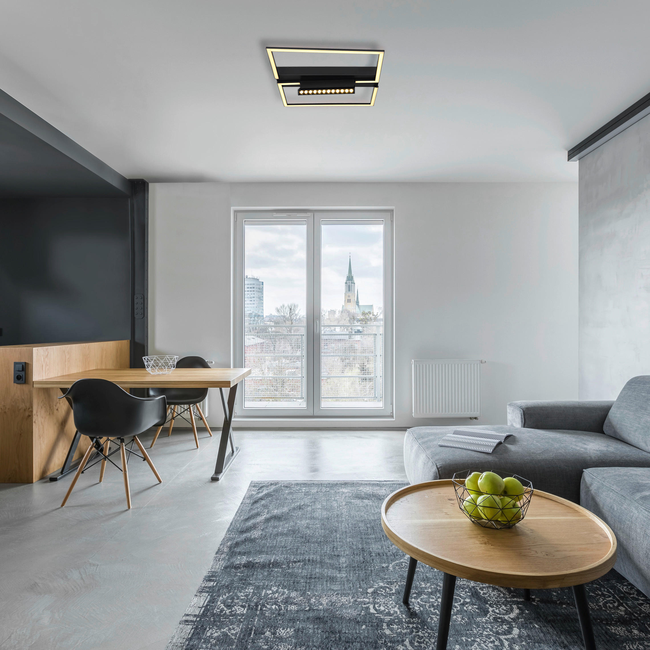 LED-DECKENLEUCHTE 42/42/11 cm   - Opal/Schwarz, Design, Kunststoff/Metall (42/42/11cm) - Globo