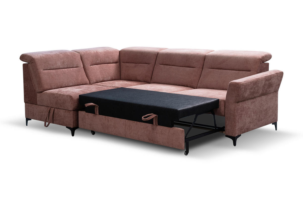 Ecksofa inkl. Funktionen Terracotta Webstoff  - Terracotta/Schwarz, KONVENTIONELL, Textil/Metall (177/272cm) - Stylife