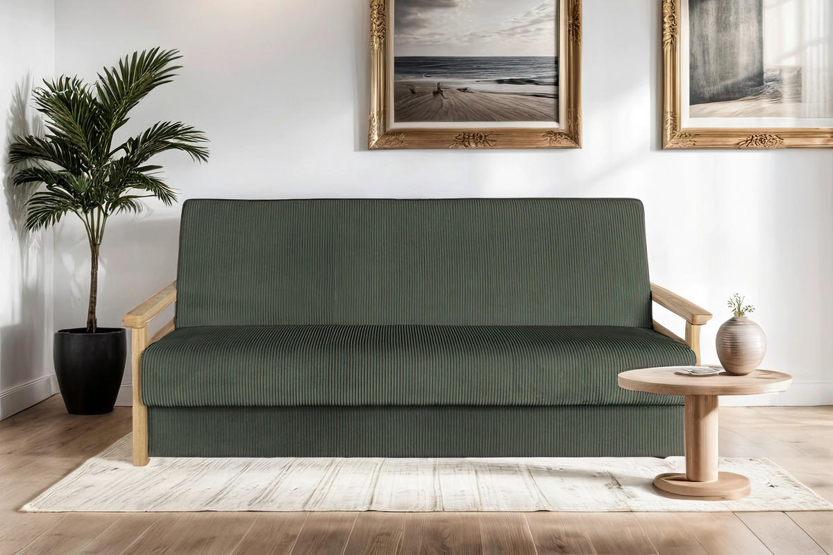 SCHLAFSOFA Webstoff Dunkelgrün  - Dunkelgrün/Naturfarben, Design, Holz/Textil (220/90/90cm) - P & B