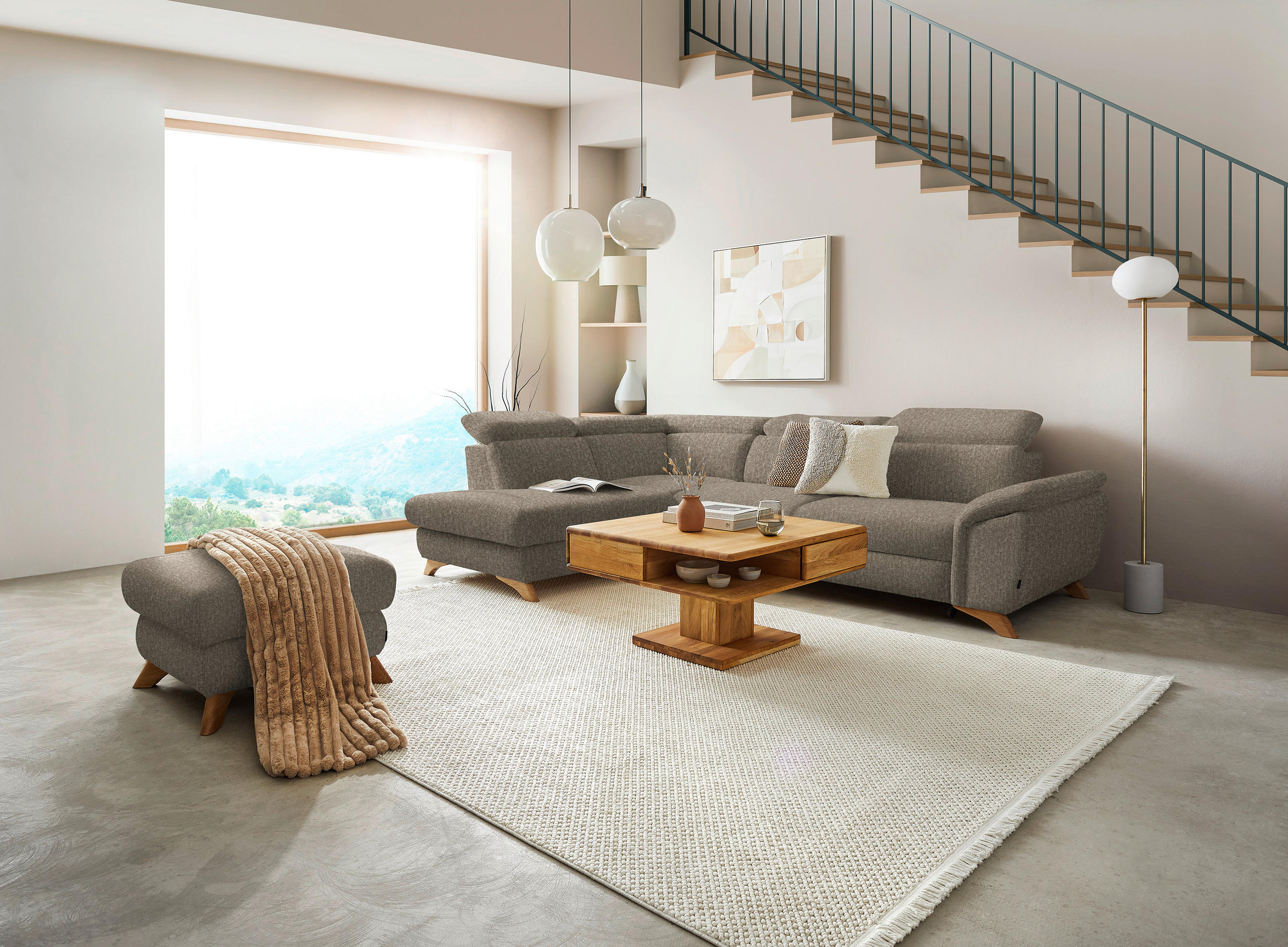 ECKSOFA MERCURY Graubraun Chenille  - Eichefarben/Graubraun, MODERN, Holz/Textil (212/287cm) - Valnatura