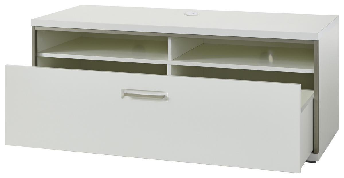 TV-ELEMENT - Weiß Hochglanz/Silberfarben, Design, Holzwerkstoff/Metall (124/51/52cm) - Livetastic