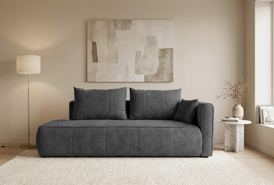 RÉCAMIERE HEVIA Grau Bouclé  inkl.  - Schwarz/Grau, Design, Kunststoff/Textil (235/97/98cm) - MID.YOU