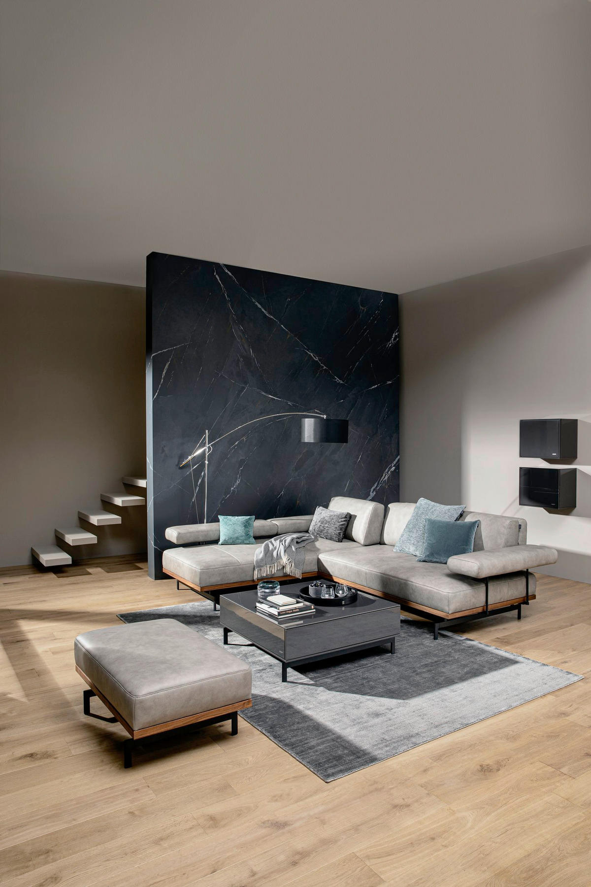 ECKSOFA in Echtleder Nussbaumfarben, Hellgrau  - Anthrazit/Nussbaumfarben, Design, Leder/Holz (237/295cm) - Joop!